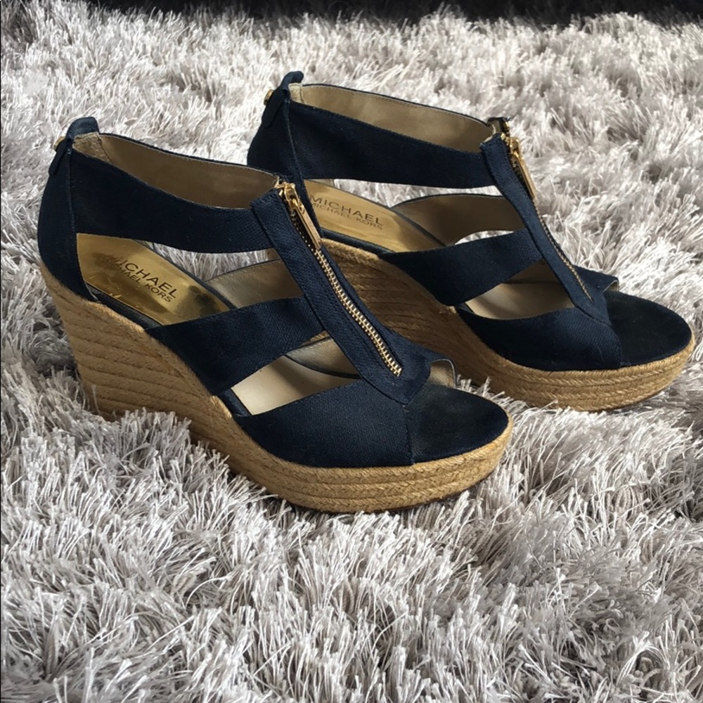 Michael Kors Navy Zip Up Wedges
